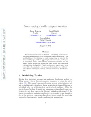 PDF दस्तावेज़ कवर - एक स्थिर गणना टोकन का बूटस्ट्रैपिंग: ट्रूबिट का आर्थिक और शासन मॉडल